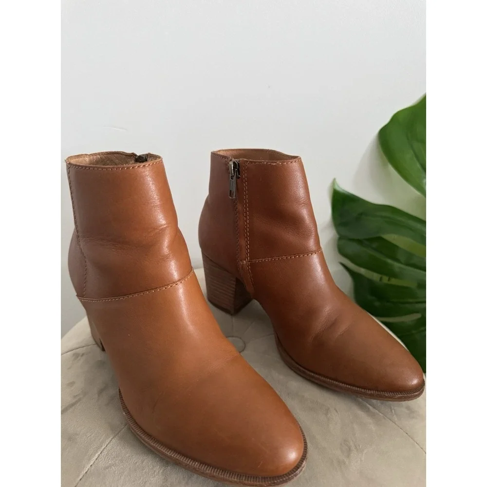 Madewell Womens Rosie Boots Size 8.5 Cognac Tan Leather Block Heel Ankle Booties
